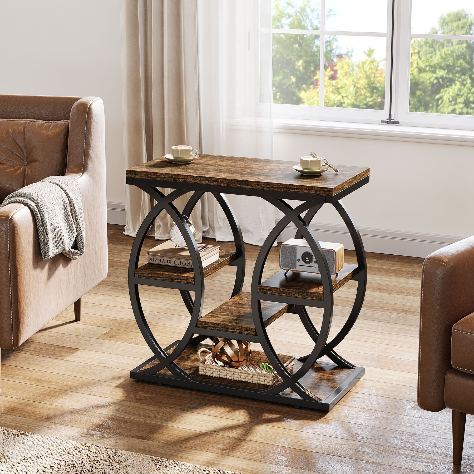 23.6 Inch 4-Tier End Table with Storage - Modern Sofa Side Table & Bedside Nightstand for Living Room, Bedroom, or Office