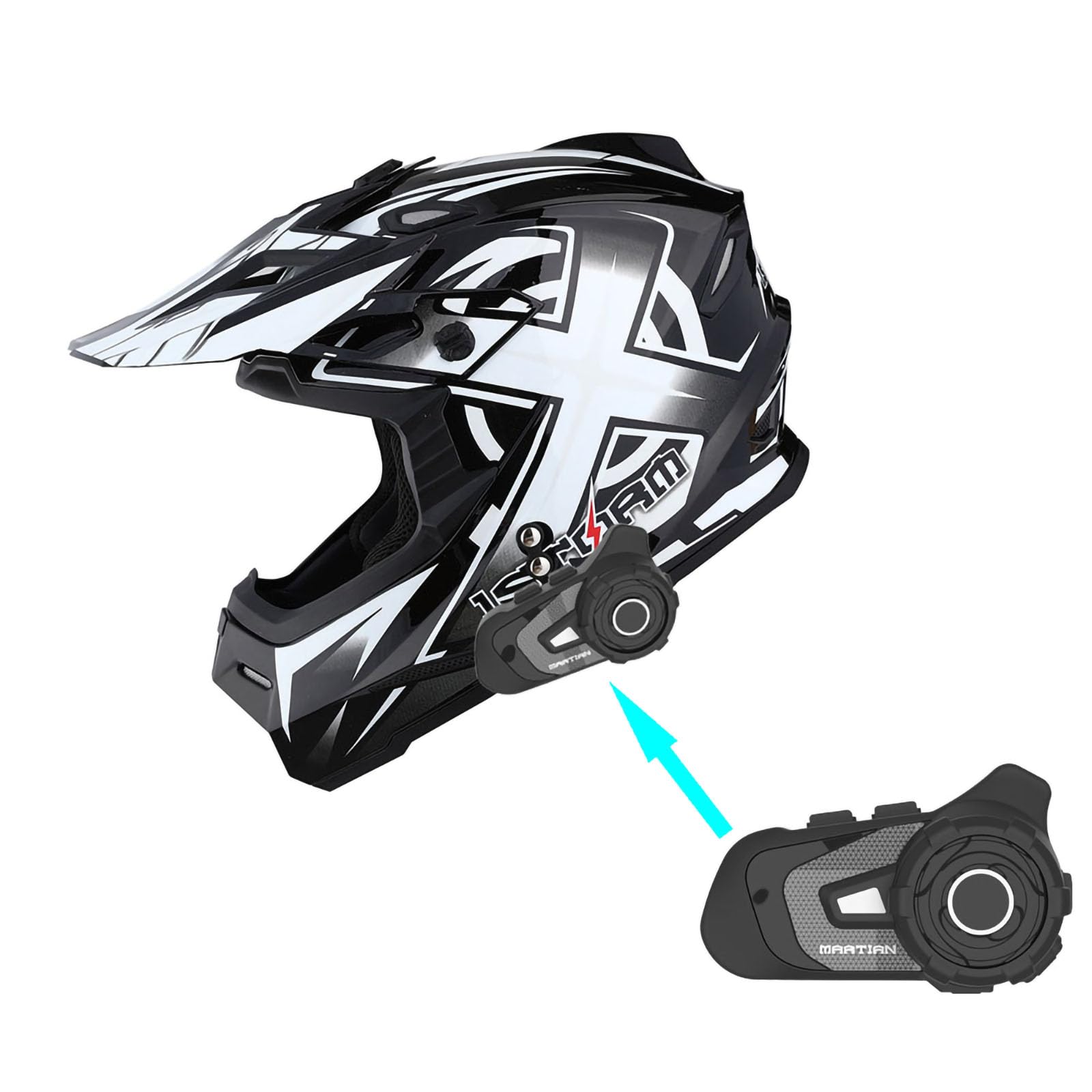 1Storm Adult Motocross Helmet BMX MX ATV Dirt Bike Helmet with Bluetooth Headset - HF801 Racing Style (Sonic White) | Perfect for Off-Road, Racing & Adventure Motorcycle Riding