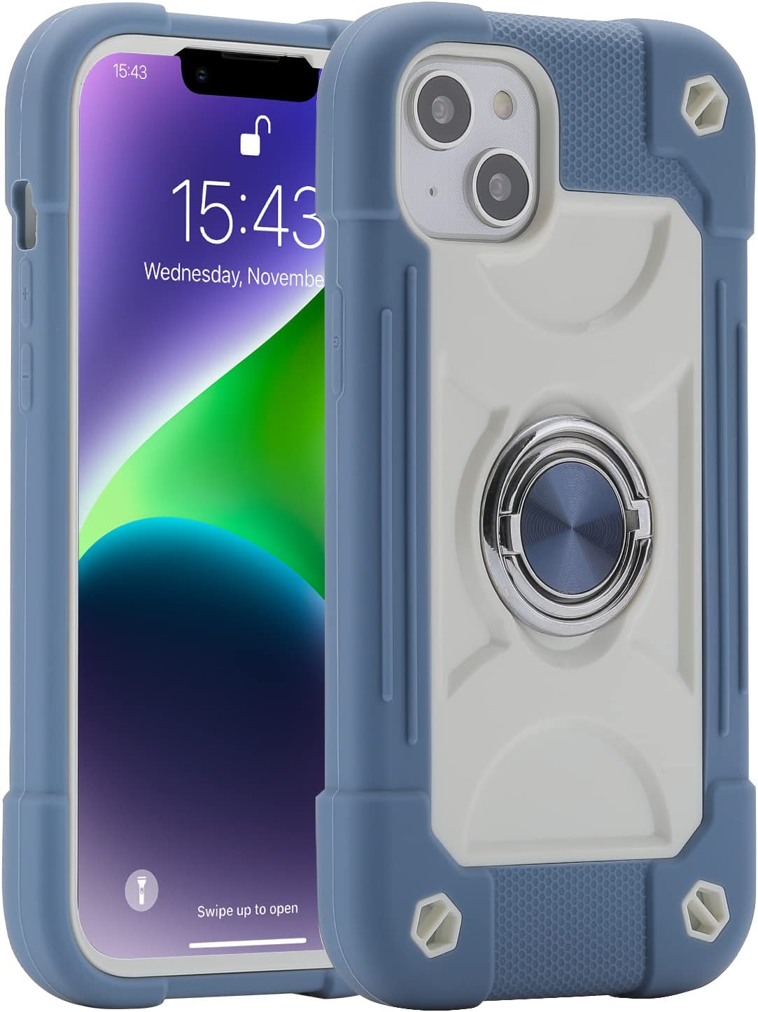 iPhone 14 Plus Case 6.7 Inch with 360° Rotating Ring Stand - Heavy Duty Protective Phone Cover in Black | Perfect for Work, Travel & Hands-Free Viewing