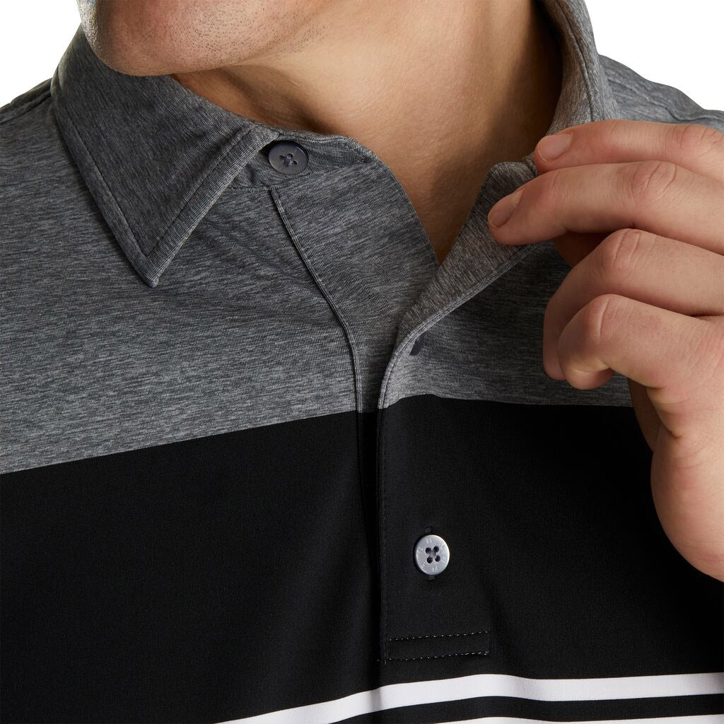 FootJoy Heather Color Block Lisle Self Collar Black Men's Golf Polo Shirt - Moisture-Wicking & Breathable for Comfort on the Golf Course & Casual Wear