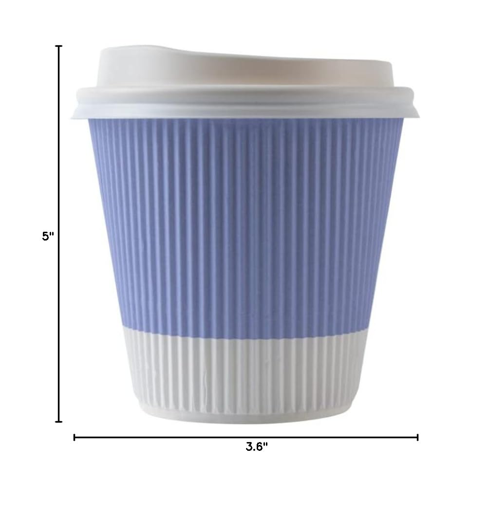 8oz Insulated Coffee Cups with Lids - 20 Pack Leakproof Ripple Wall Hot Cups | Disposable Light Purple Paper Cups for Coffee, Tea, Hot Cocoa & Lattes | Perfect for Cafes, Offices & Home Use