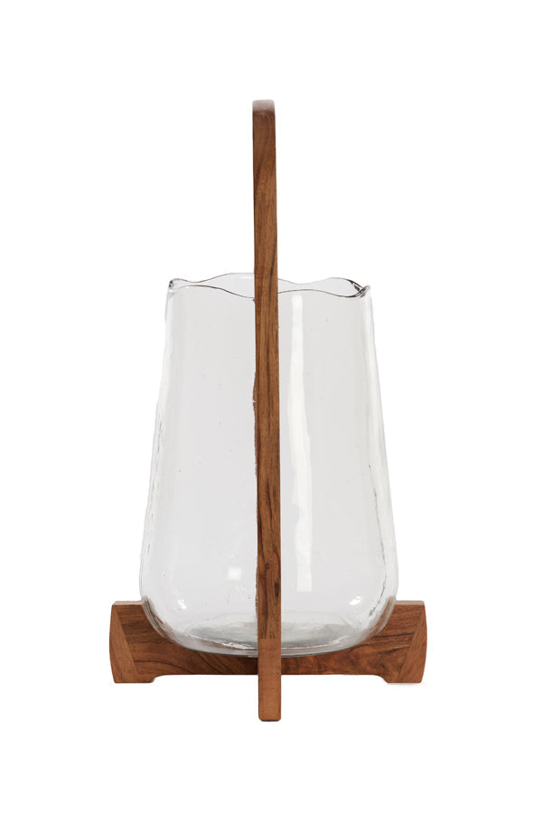 Anosy Small & Large Hurricane Candle Holder - Black, Natural Wood & Clear Glass Finish - Perfect for Home Decor, Wedding Centerpieces, and Romantic Ambiance