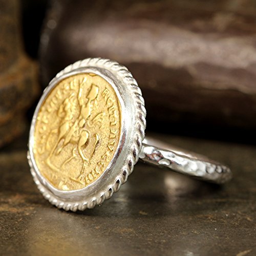 925 Sterling Silver & 24K Gold Vermeil Signet Ring for Women - Handmade Two-Tone Hammered Coin Pinky Ring - Turkish Fine Jewelry - Perfect for Gifts, Weddings & Everyday Elegance