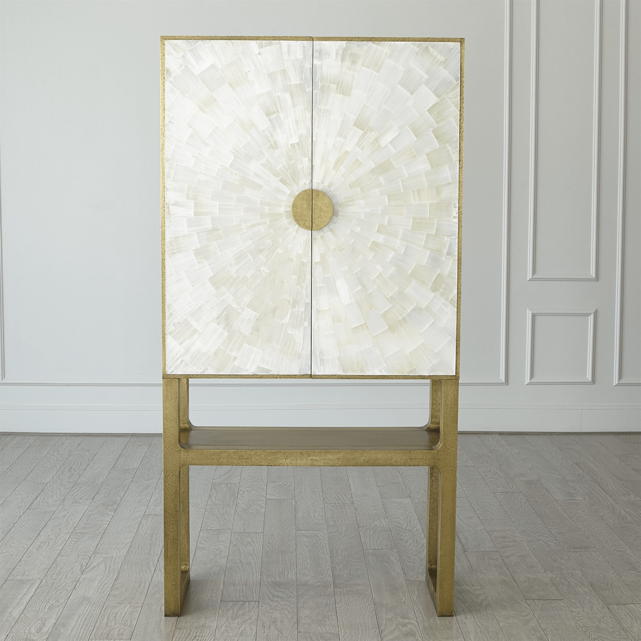 Sunburst Shores Bar Cabinet - Modern Home Bar Furniture with Glass Door Storage for Wine & Liquor - Perfect for Living Room, Dining Room or Home Bar Setup
