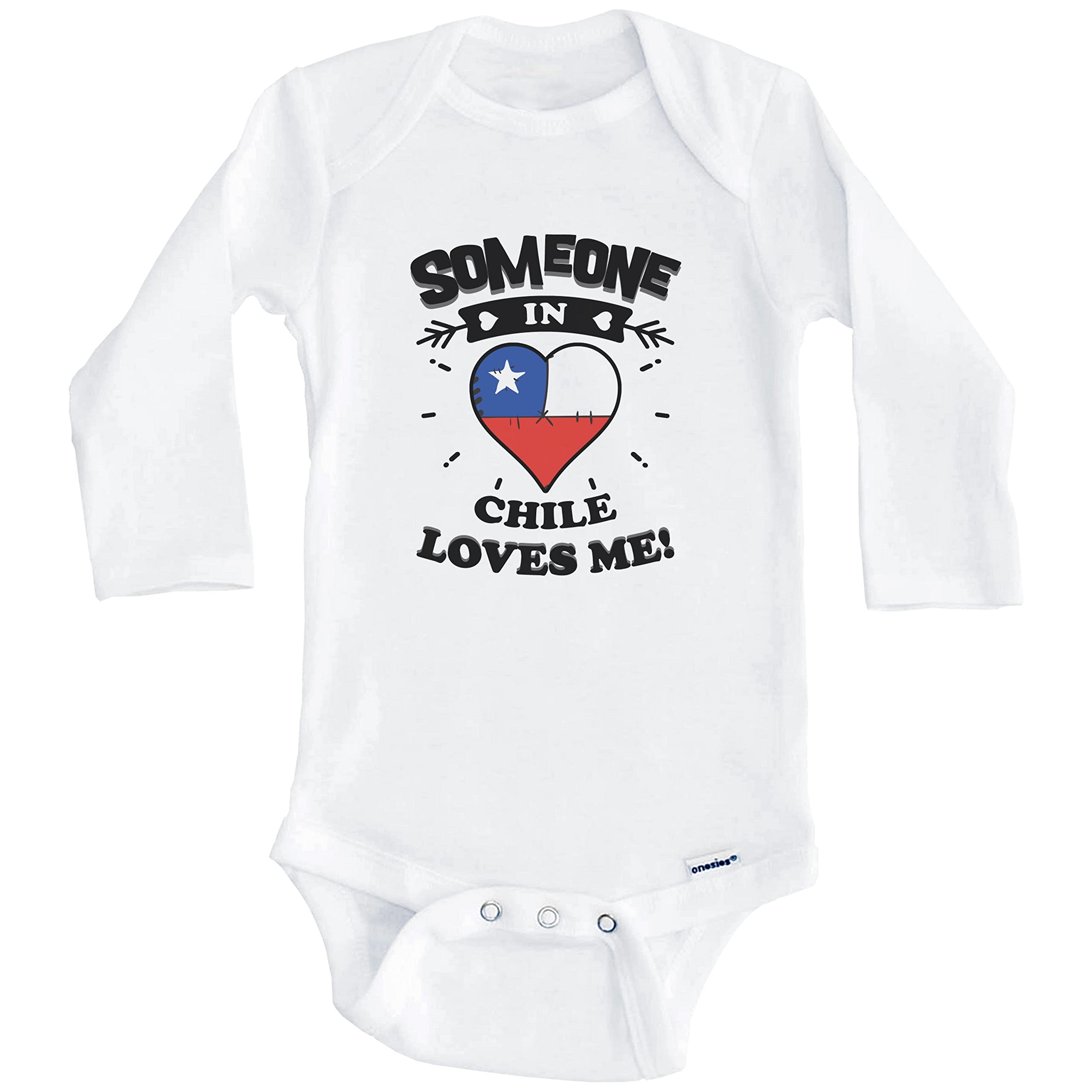 Someone in Chile Loves Me Chilean Heart One Piece Baby Bodysuit - Long Sleeve Infant Romper for Boys & Girls - Perfect for Family Photos, Holidays & Gifts