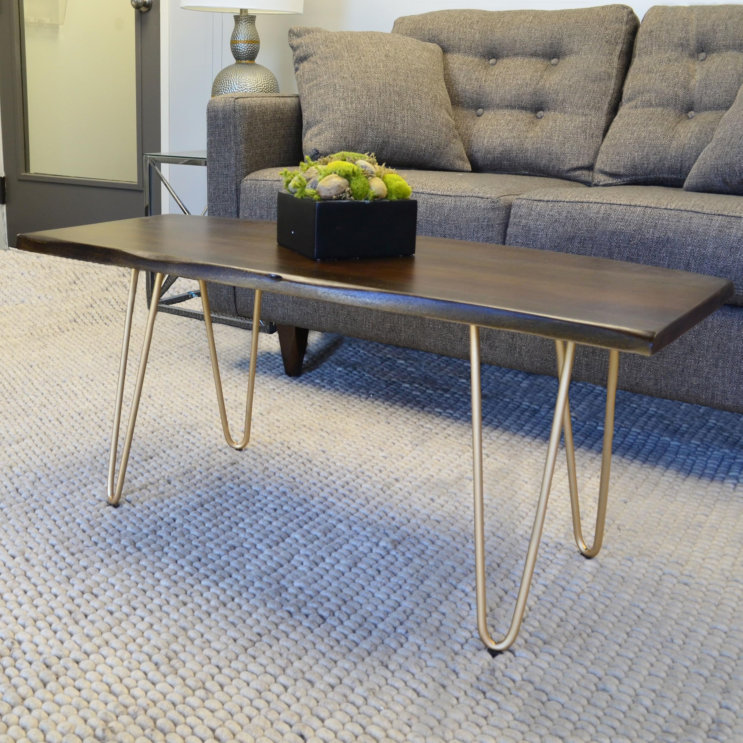 Carolina Chair & Table Siena Live Edge Console Table - Elm Wood with Gold Accents | Entryway, Living Room, Hallway Decor