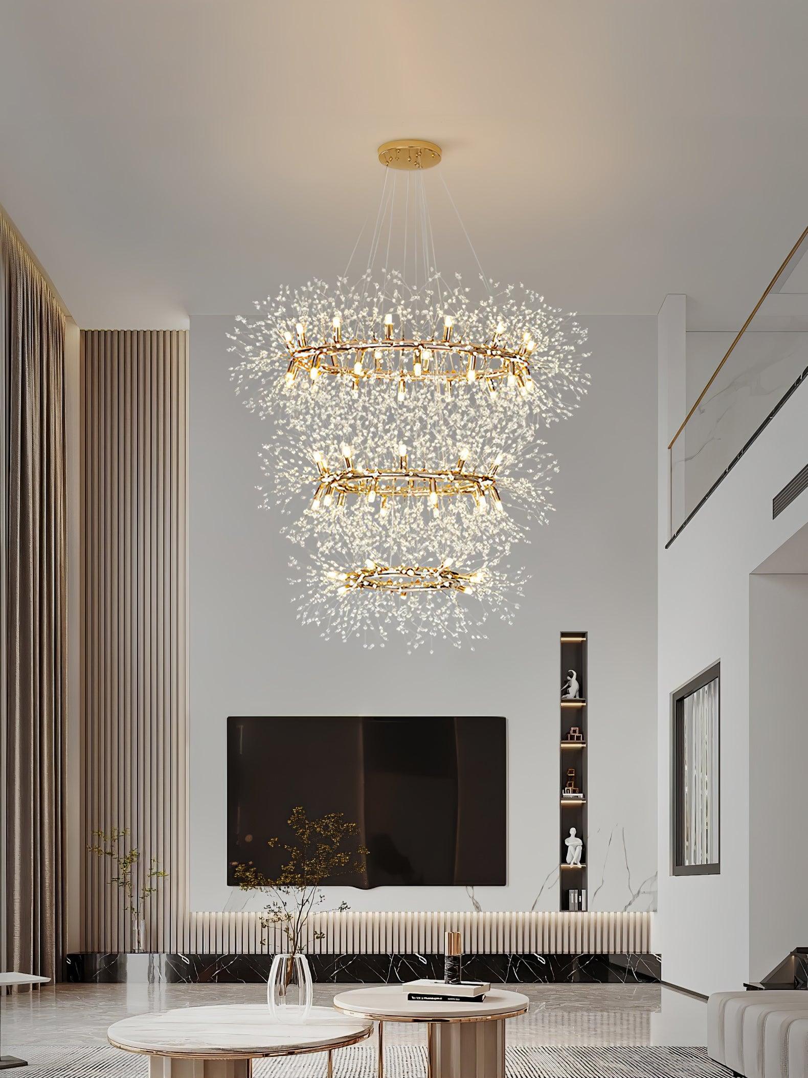 Elegant Dandelion Round Chandelier - Modern Crystal Ceiling Light Fixture for Dining Room, Bedroom & Living Room Decor