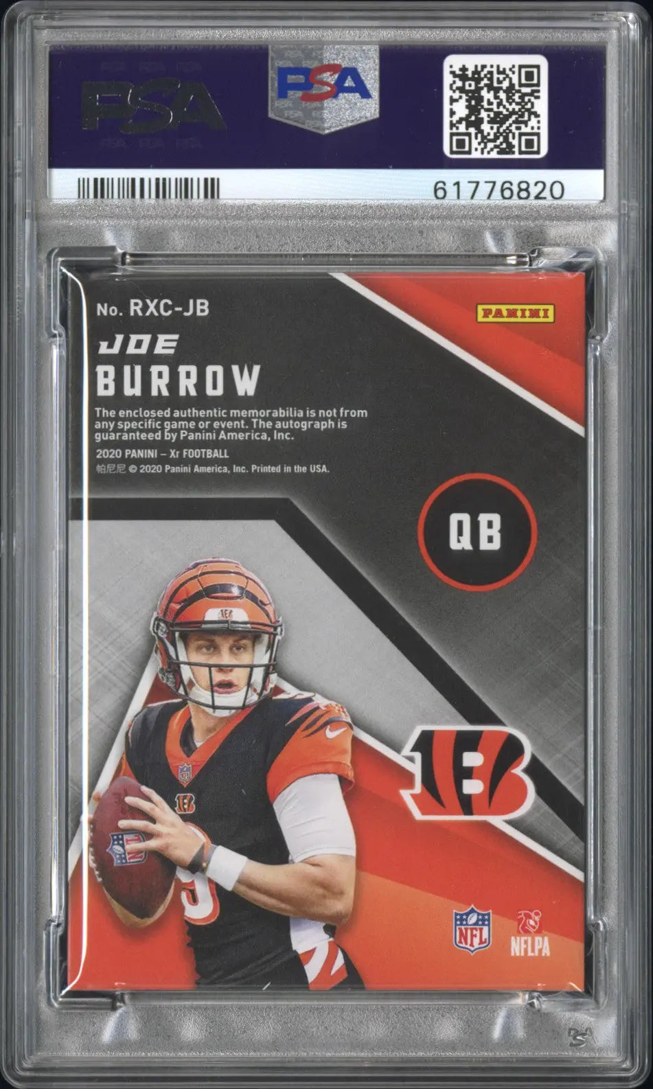 2020 Panini XR Football Joe Burrow Rookie Xcellence Auto Swatches PSA 8 /25 - Rare Collectible for NFL Fans & Sports Memorabilia Enthusiasts - Perfect for Display, Investment, and Fantasy Football Decor