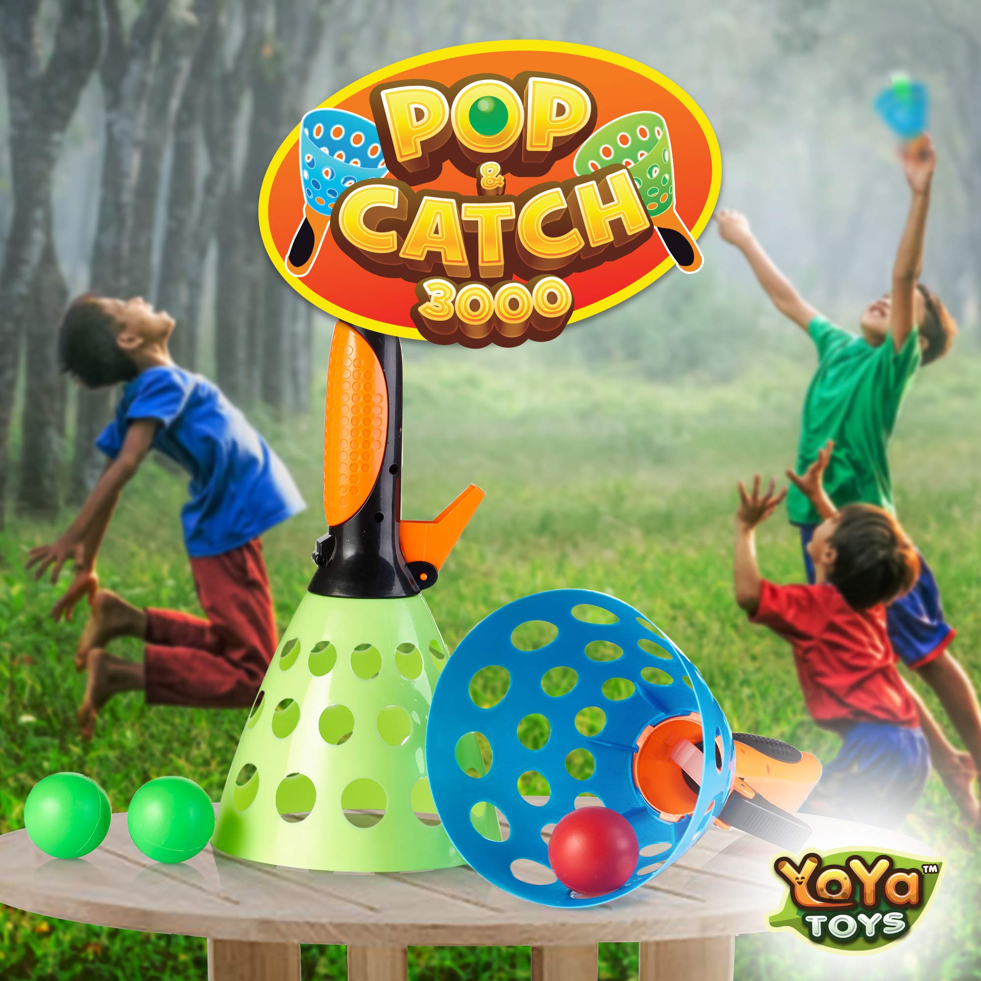 YoYa Toys Pop and Catch Ball Game Set for Kids Ages 8-12 - Outdoor Sports Toys with 2 Launcher Baskets, 3 Balls & PVC Storage Bag - Fun Backyard, Beach & Camping Activities for Family Parties & Outdoor Play