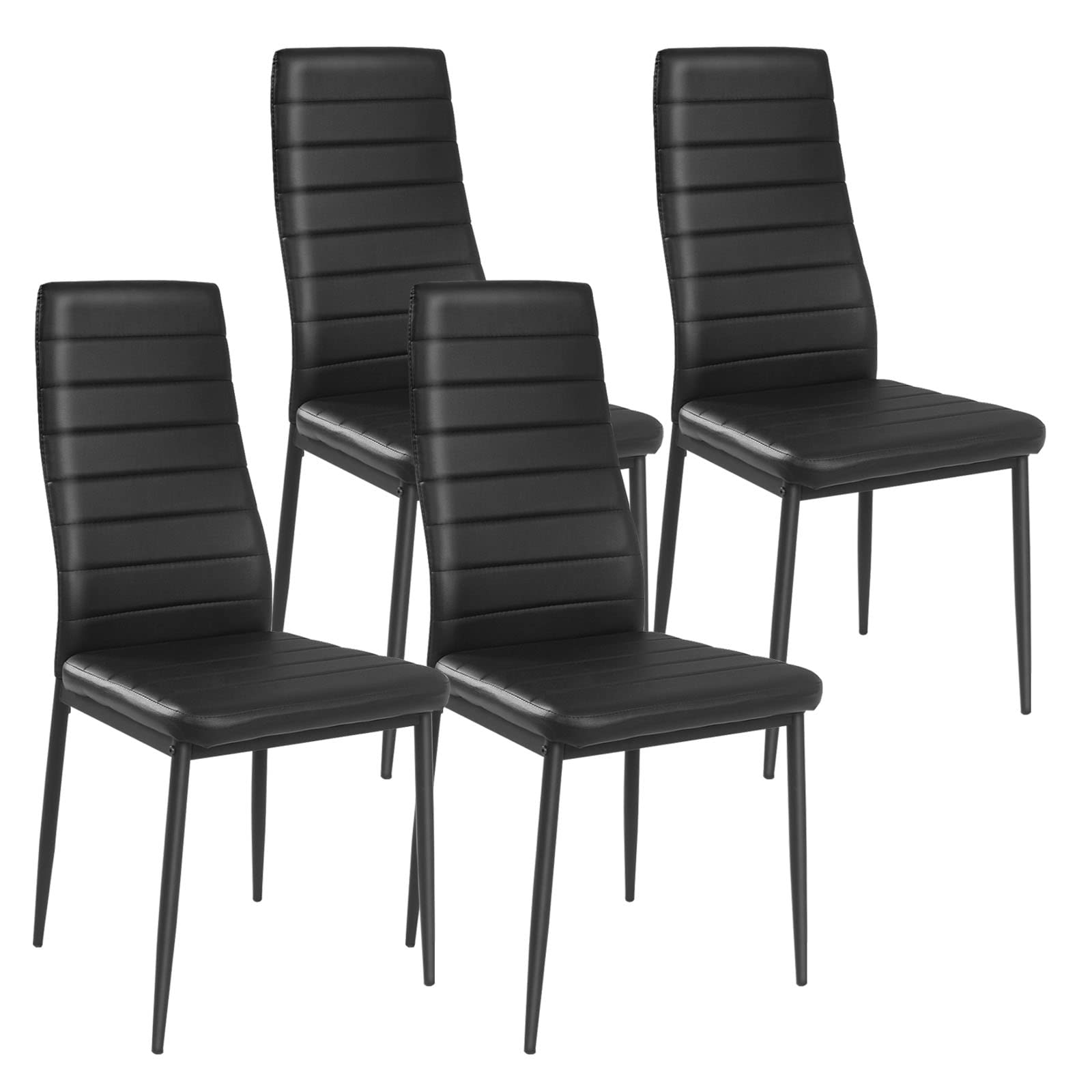 Giantex Set of 4 Upholstered Dining Chairs with Stain-Resistant PVC Leather, Non-Slip Foot Pads - Easy to Clean & Assemble, High Back Kitchen & Dining Room Chairs (Black) - Perfect for Home, Restaurant, and Office Use