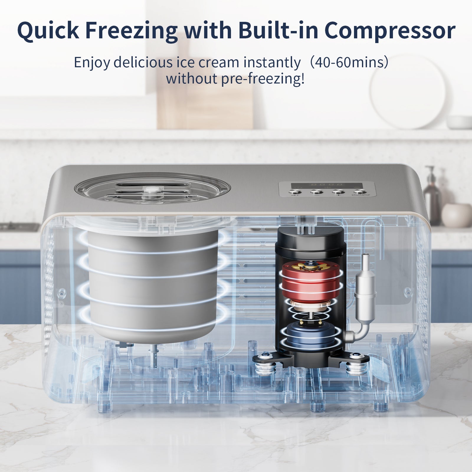 2.1 Qt Automatic Ice Cream Maker with Built-in Compressor - No Pre-Freezing Needed, LED Display & Timer - Perfect for Home, Parties, and Dessert Shops