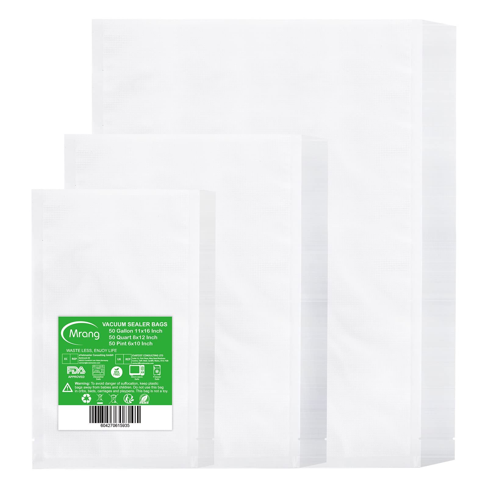 Premium Food Saver Vacuum Sealer Bags - 50 Gallon (11x16 Inch), 50 Quart (8x12 Inch), 50 Pint (6x10 Inch) - BPA Free, Heavy Duty Commercial Grade for Long-Term Food Storage, Sous Vide, Freezing & Meal Prep