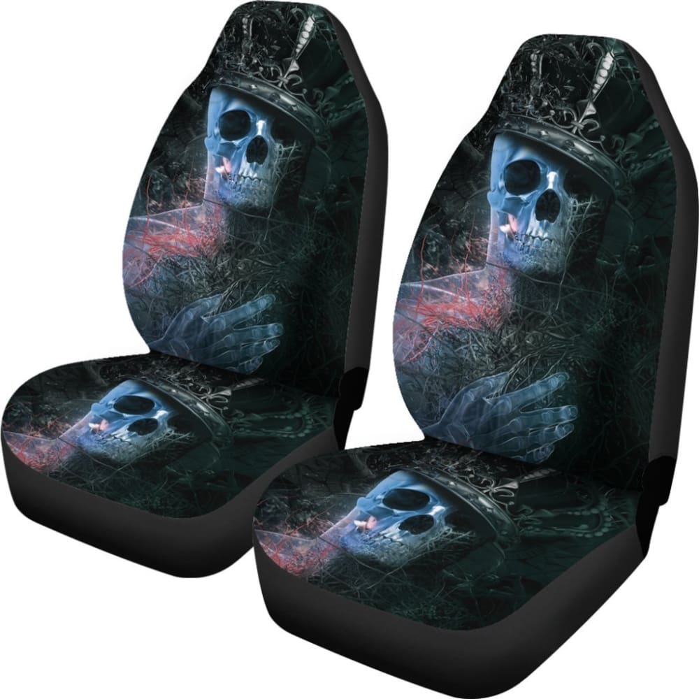 2 Pcs Gothic Horror Grim Reaper Skull Car Seat Covers - Halloween Decor for Vehicles, Motorcycle, Office Chair - Spooky Themed Accessories