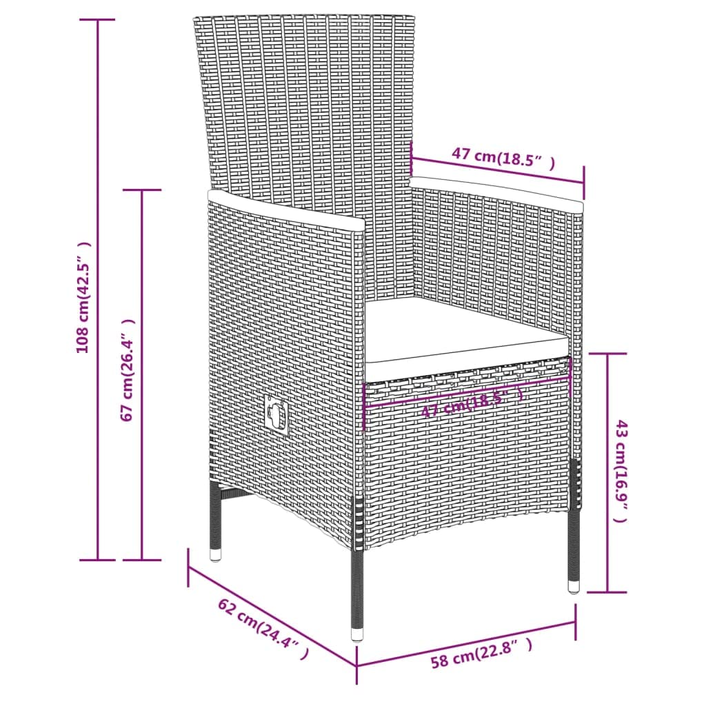 Premium 3-Piece Patio Dining Set with Reclining Chairs - Waterproof PE Rattan Outdoor Furniture Set in Gray & Black - Easy-Clean Glass Table & Thick Cushions for Backyard, Garden, Poolside or Balcony Relaxation