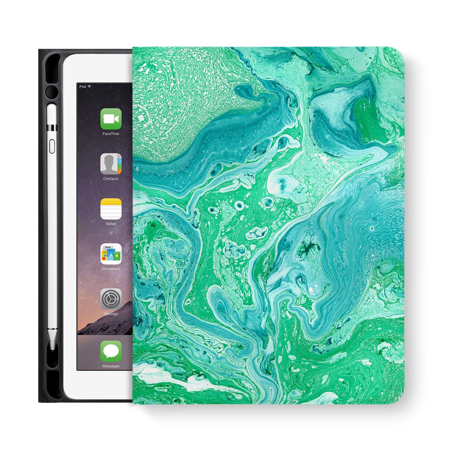 Premium Marble iPad Folio Case - Slim Protective Cover with Auto Sleep/Wake for iPad Pro/Air/Mini - Perfect for Work, Travel & School Use