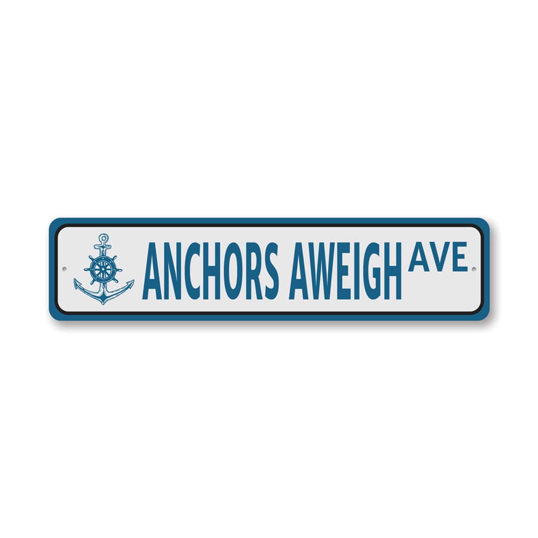 Anchors Aweigh Sign - 4x18 Inch Nautical Wall Decor - Perfect for Navy Themed Rooms, Beach Houses & Maritime Offices