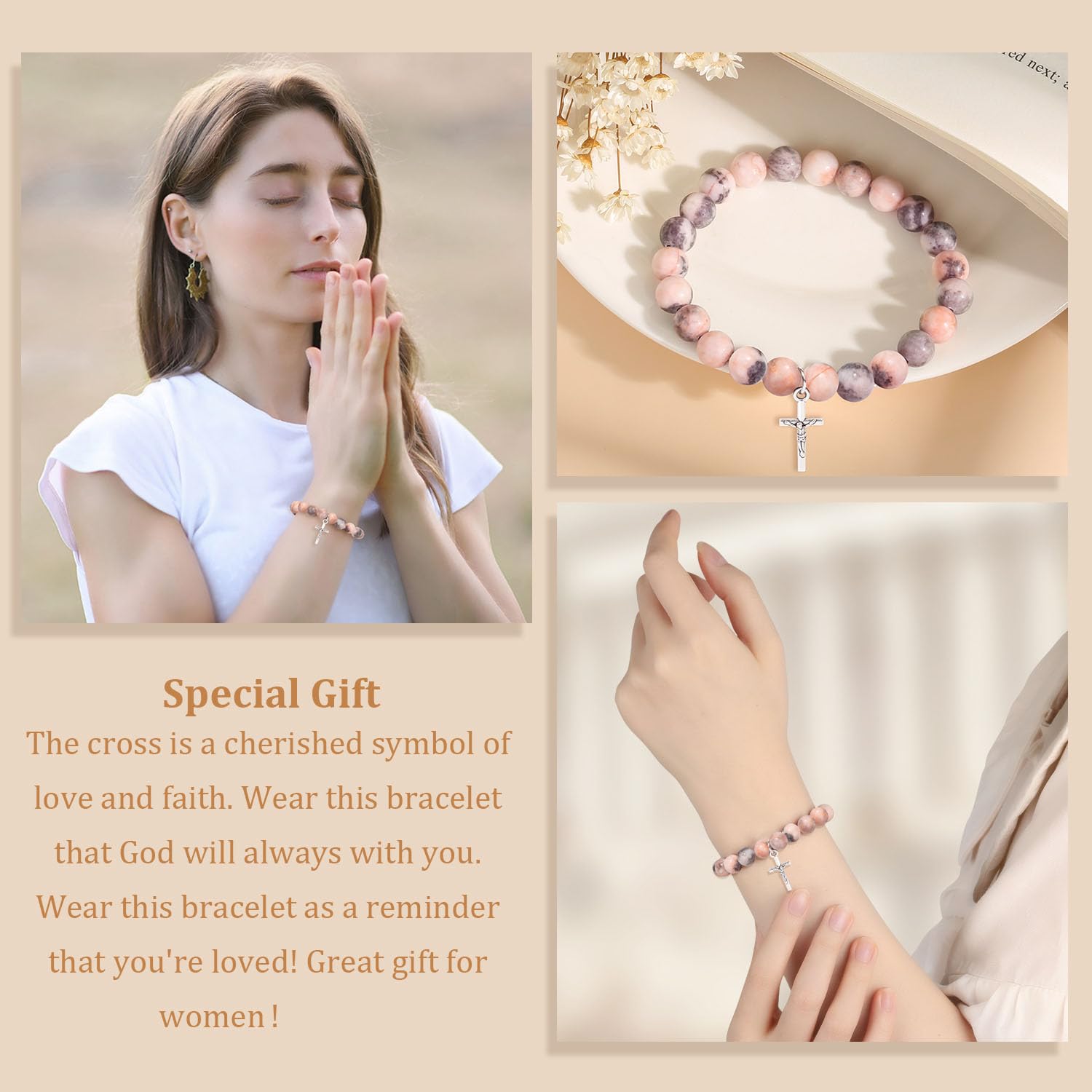 Christian Easter Gifts for Women - Religious Cross Bracelet for Mom, Daughter, Sister, Grandma & Friends - Inspirational Jesus Jewelry for Easter Basket Stuffers & Birthday - Perfect for Church, Bible Study & Daily Faith Wear