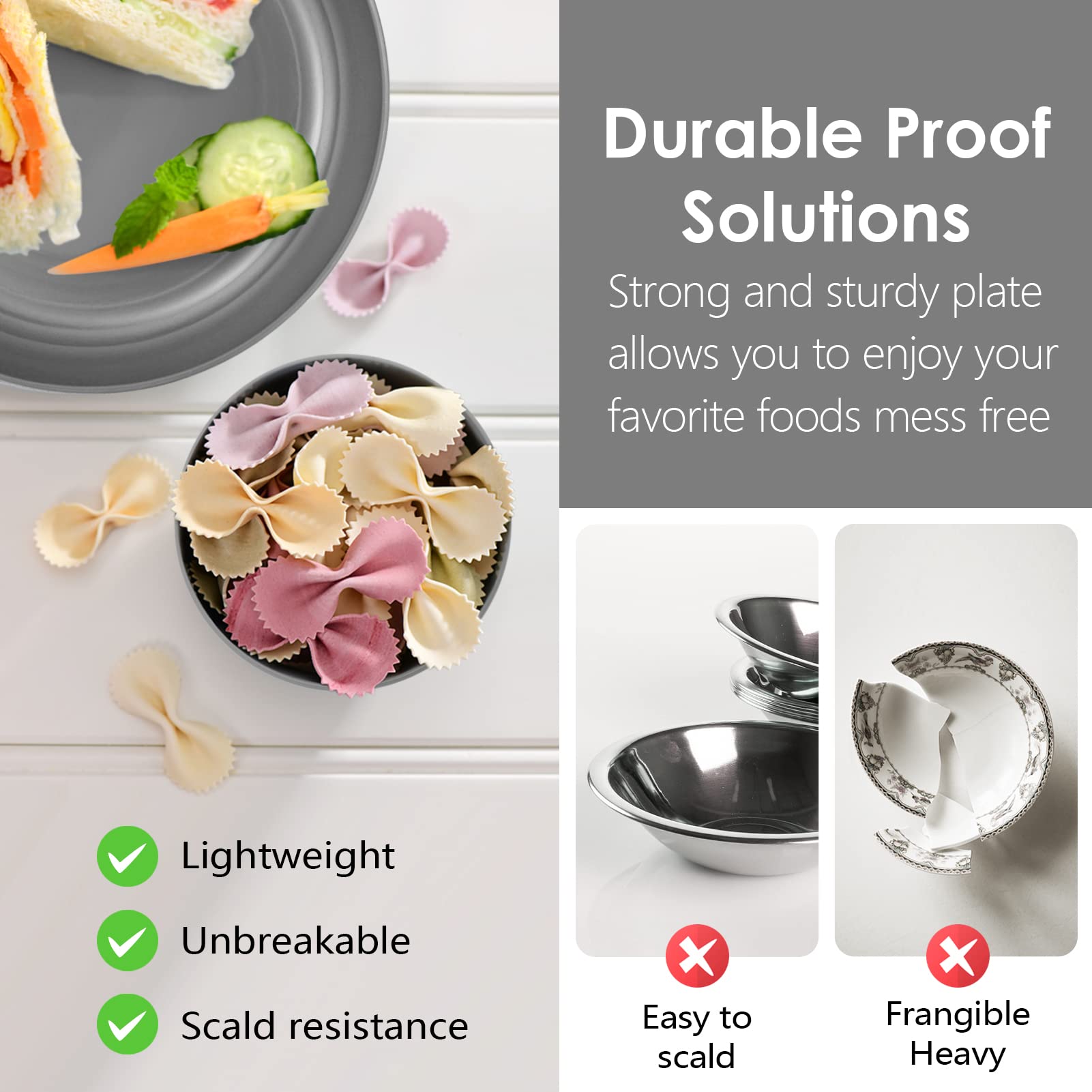Teivio 24-Piece Unbreakable Plastic Dinnerware Set for 6 - Durable Dinner Plates, Dessert Plates, Bowls & Cups - Perfect for Outdoor Camping, Picnics & RV Travel - BPA-Free Dish Set in Modern Grey