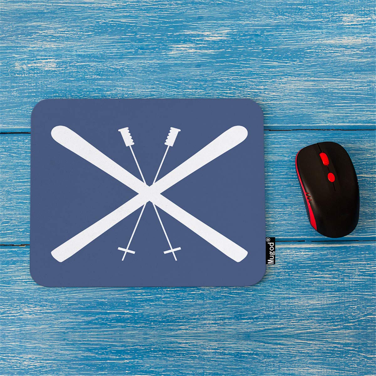 Non-Slip Rubber Gaming Mouse Pad with Skiing Skis Navy Design - 7.9x9.5 Inches Rectangle Computer Mousepad for PC & Laptop - Perfect for Office Work, Gaming & Home Decor