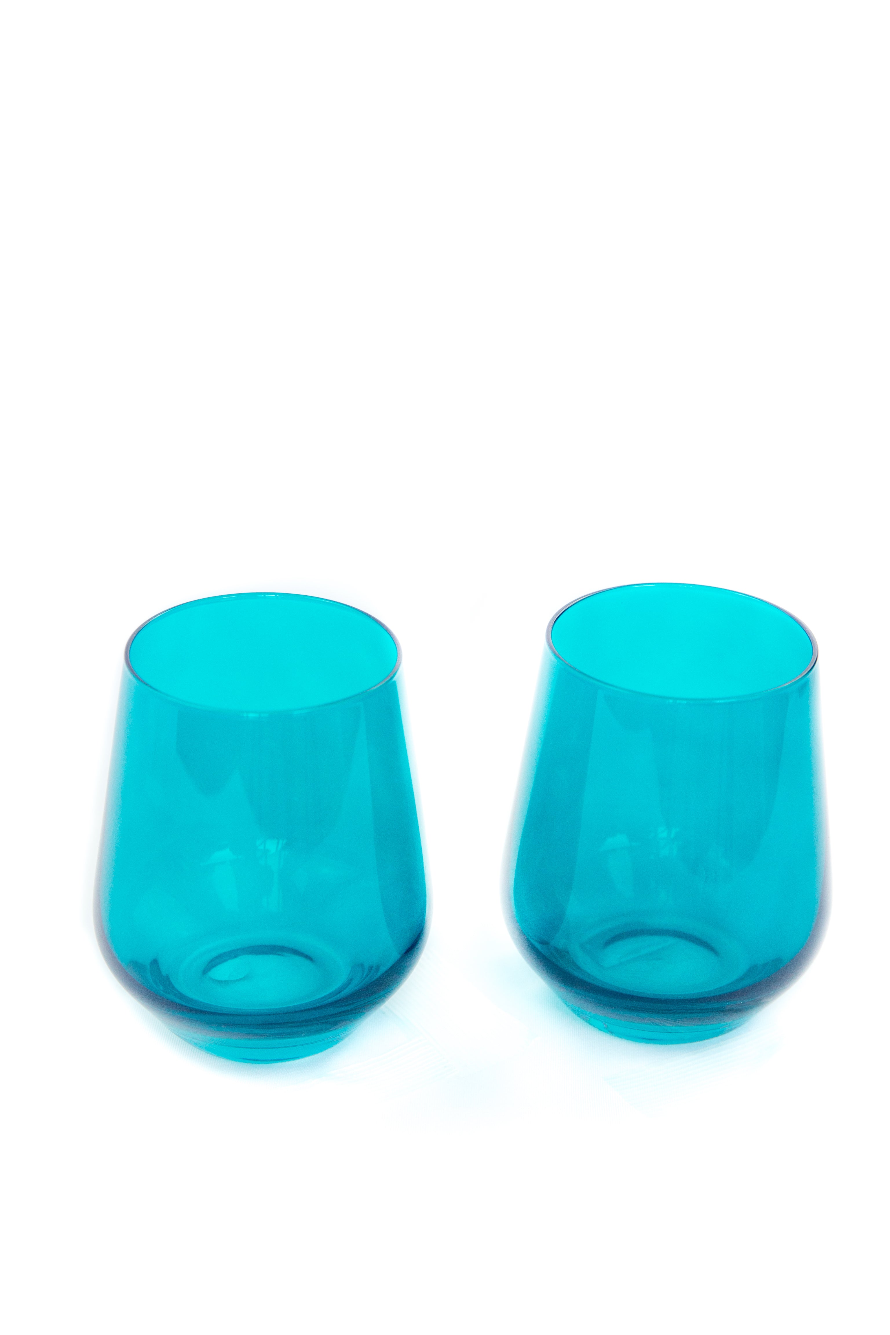 Estelle Stemless Wine Glasses Set of 2 - Teal Colored Unbreakable Crystal Glassware for Red & White Wine - Perfect for Dinner Parties, Wedding Gifts & Home Bar Accessories