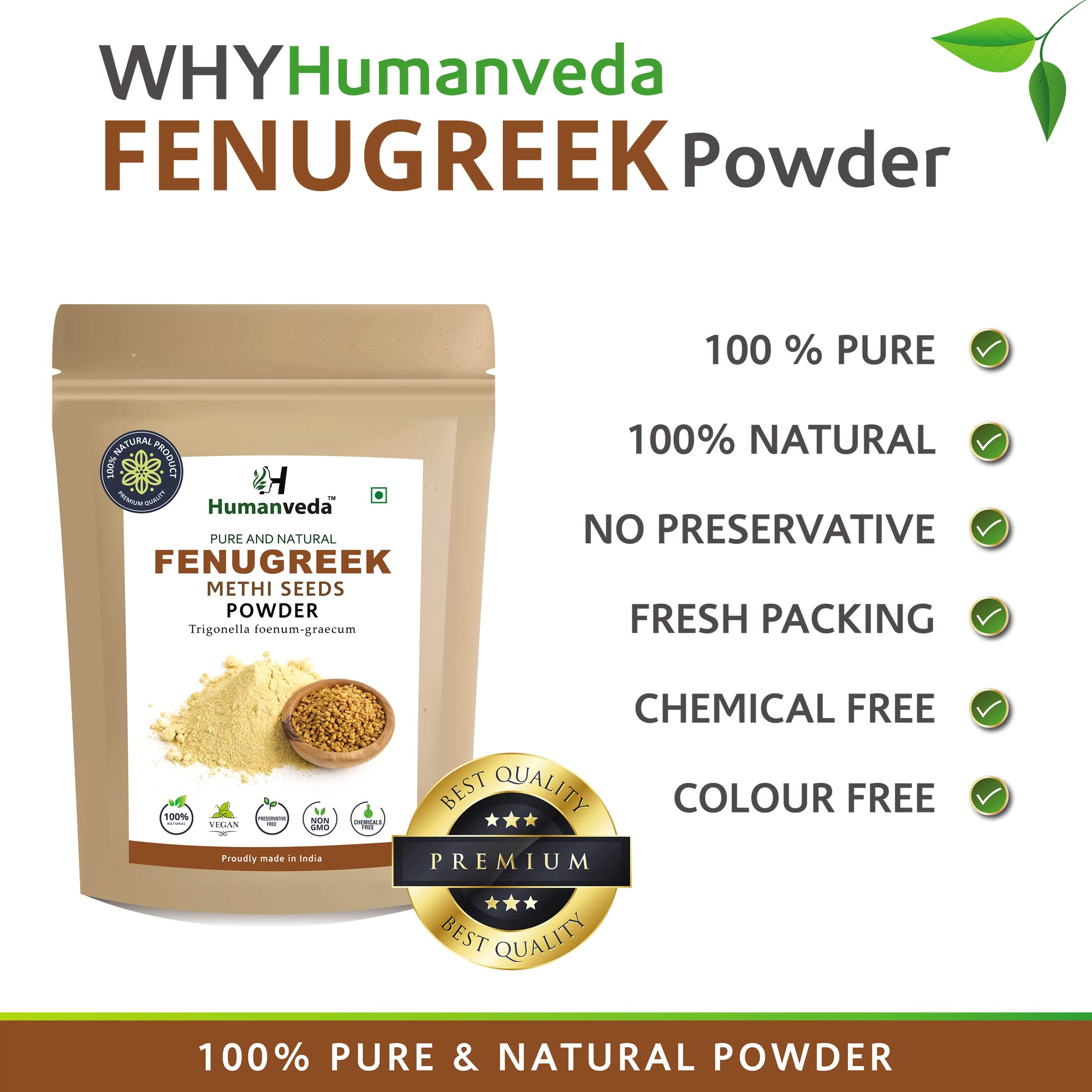 Humanveda Natural Fenugreek Seeds Powder (Methi) for Hair Growth & Scalp Care - 100g | Promotes Stronger, Healthier Hair | Perfect for DIY Hair Masks & Ayurvedic Treatments
