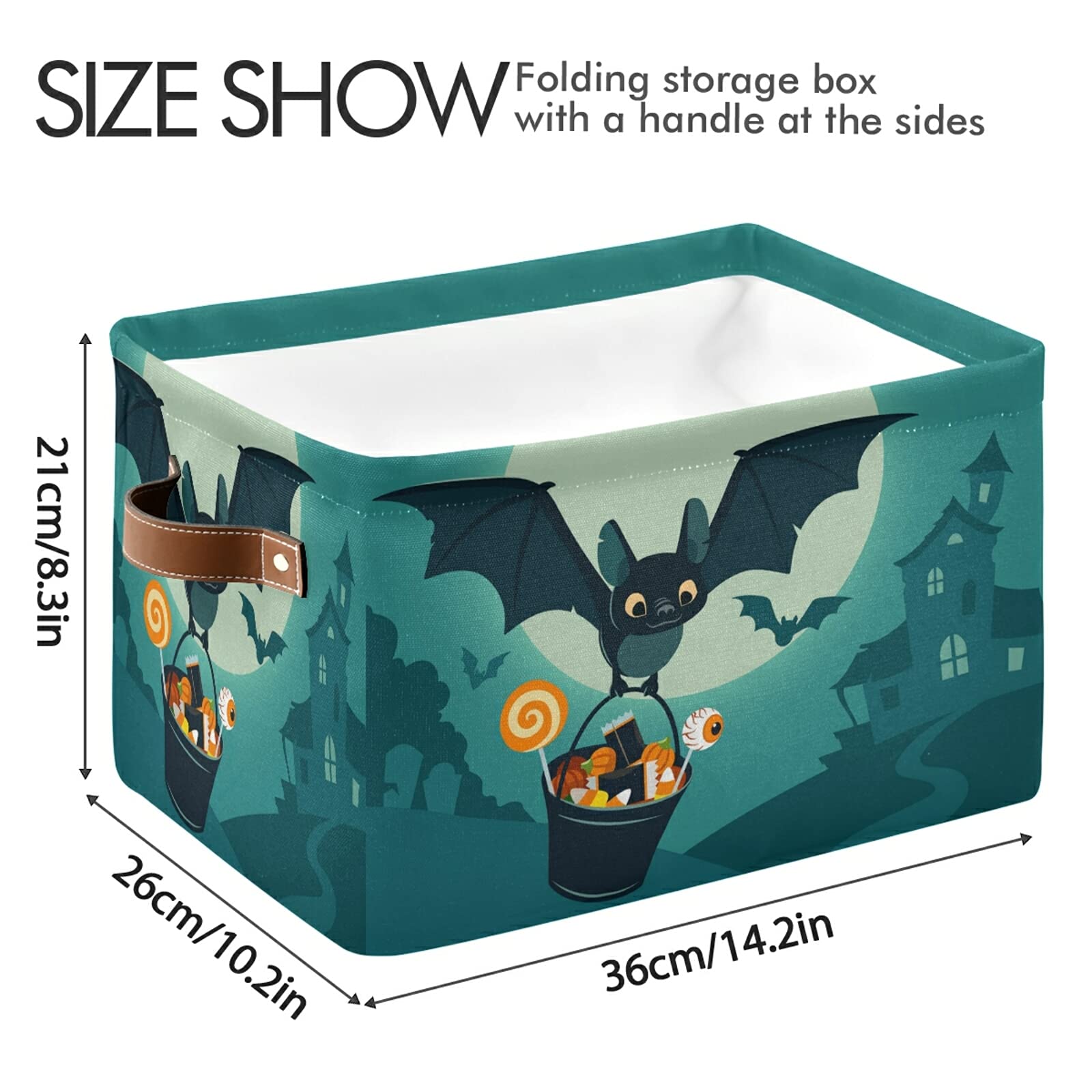 Halloween Cute Bat Flying Foldable Storage Basket - Waterproof Collapsible Fabric Storage Bin with Handles for Shelves, Nursery, Home & Closet Organization (2 Pack) - Perfect for Halloween Decor, Kids Room Storage & Closet Organization