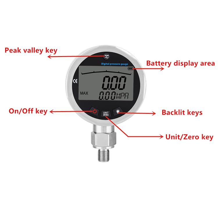 Digital Pressure Gauge 400BAR (0-40Mpa/5800PSI) with G1/4 Male Connector - Hydraulic Oil Gas Water Pressure Meter for Industrial, Automotive & HVAC Systems