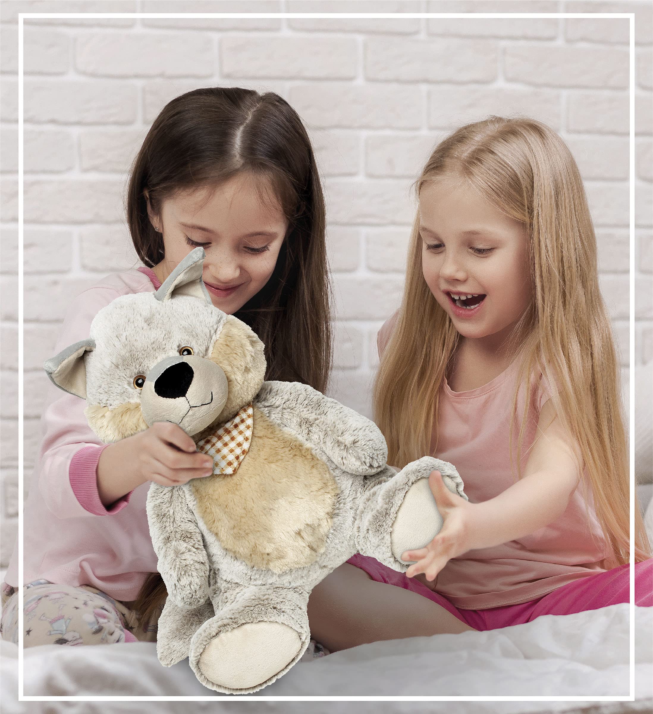 Puzzled DolliBu Plush Wolf Stuffed Animal Pillow - 17 Inch Super Soft Jumbo Hugging Plush for Kids & Toddlers | Cozy Nap Buddy, Floor Pillow & Cuddly Companion for Bedtime, Playtime & Nursery Decor