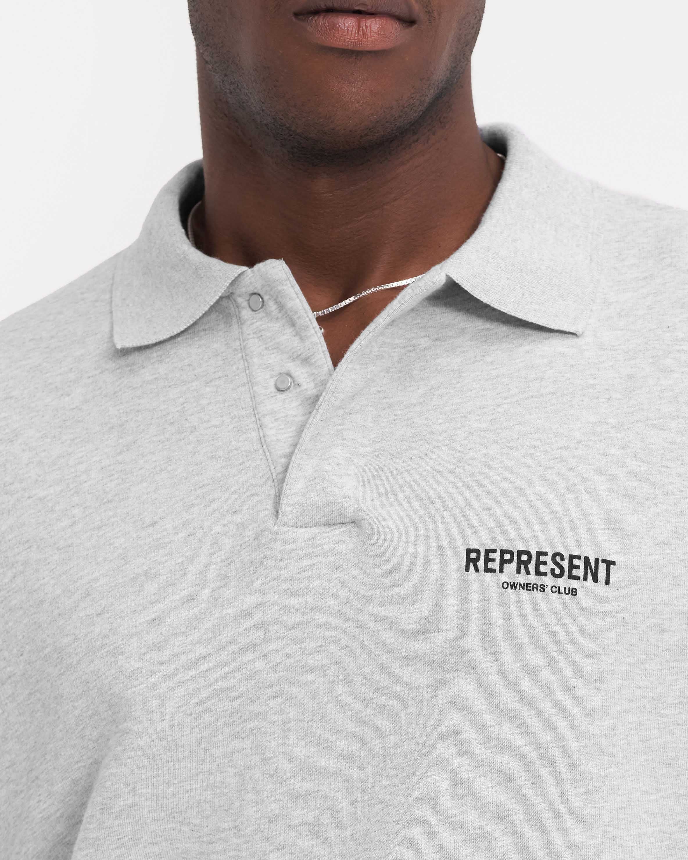 Represent Owners Club Long Sleeve Polo Sweater - Ash Grey | Premium Cotton Knit Top for Men | Perfect for Casual Wear, Office & Street Style