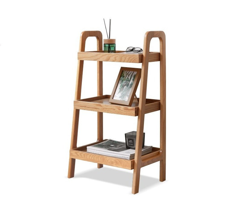 Solid Oak Wood Trapezoidal 3-Tier Bookshelf & Side Table - Modern Home Office Storage & Living Room Decor