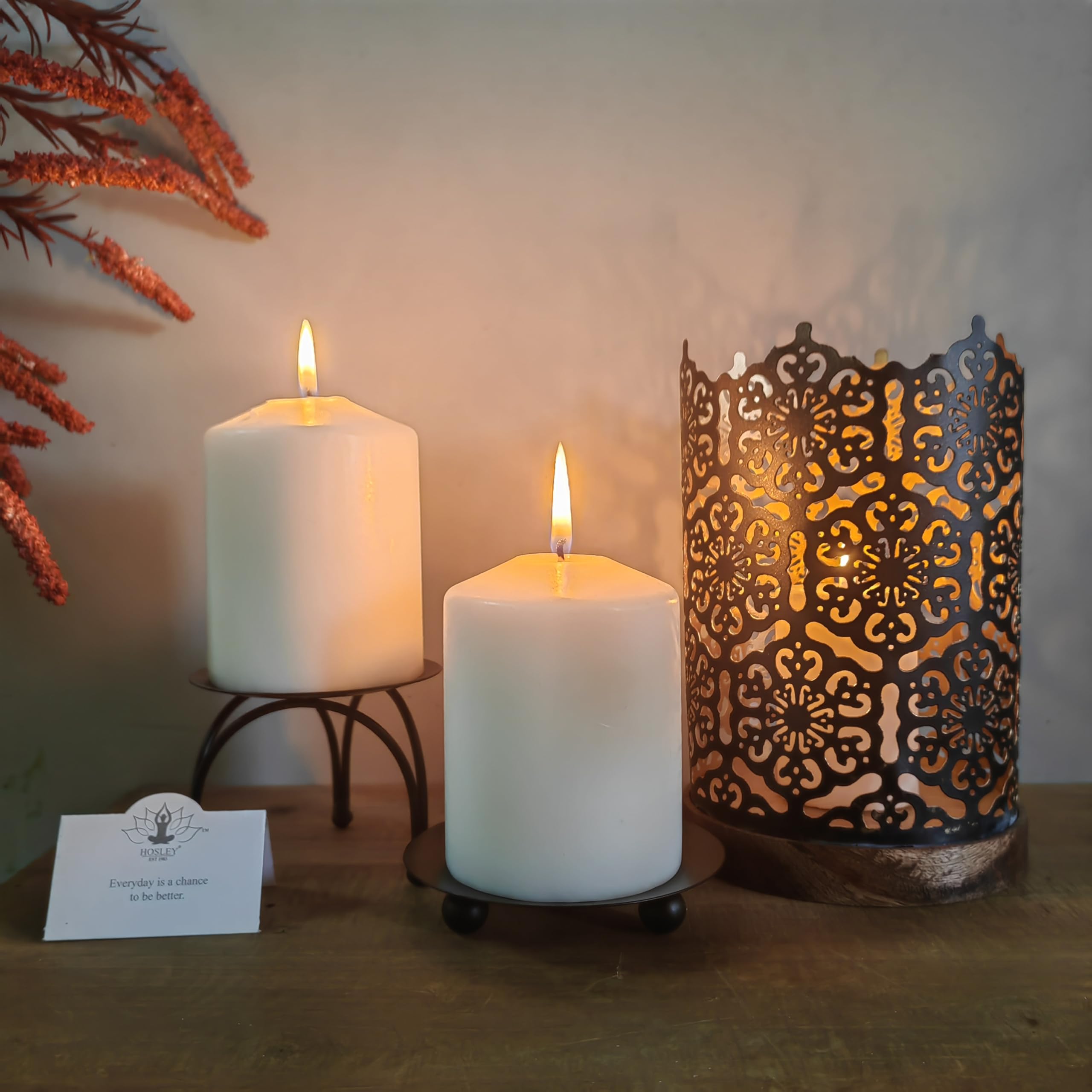 Hosley 4 Inch White Unscented Pillar Candles - Set of 4 for Wedding Decor, Emergency Lighting, Spa Relaxation, Aromatherapy, Party Centerpieces & Reiki Healing - Perfect for Home Decor, Romantic Dinners & Candlelit Gardens