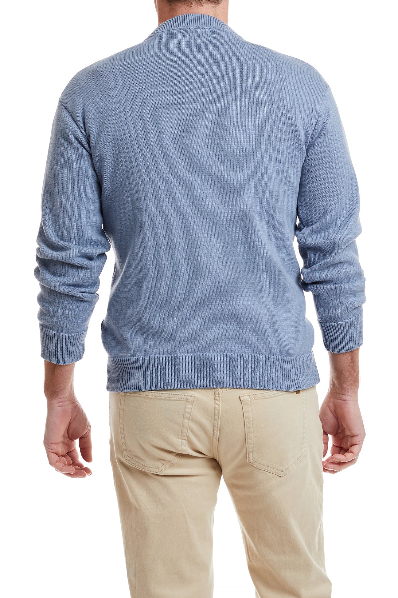 Yachtsman Crewneck Sweater for Men - Sunwashed Blue Cotton Knit Pullover | Perfect for Nautical Style, Casual Wear & Outdoor Activities
