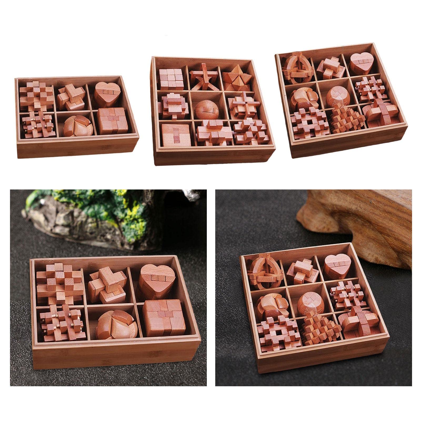 Enakshi Wooden Puzzle Brain Teaser - 6-Piece Educational Toy Set for Kids & Adults - Perfect for Birthday Party Favors, Classroom Learning & Family Game Night