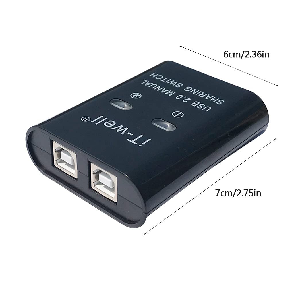 Heylulu USB Switch Selector 2-Port KVM Adapter - Share 1 USB Device Between 2 Computers for Printer, Keyboard & Mouse - USB Printer Sharing Converter (Black) - Perfect for Home Office & Multi-PC Workstations