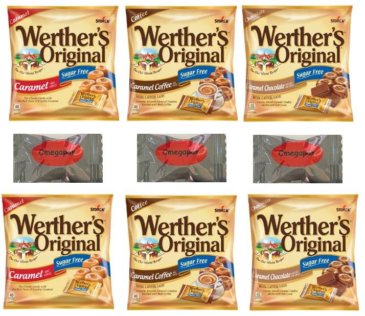 Werther's Original Sugar-Free Hard Candy Variety Pack - Caramel, Coffee & Chocolate Flavors (6 Bags Total) | Low-Calorie Candy for Diabetics & Keto Diet | Perfect for Office Snacks, Gift Baskets & Holiday Treats