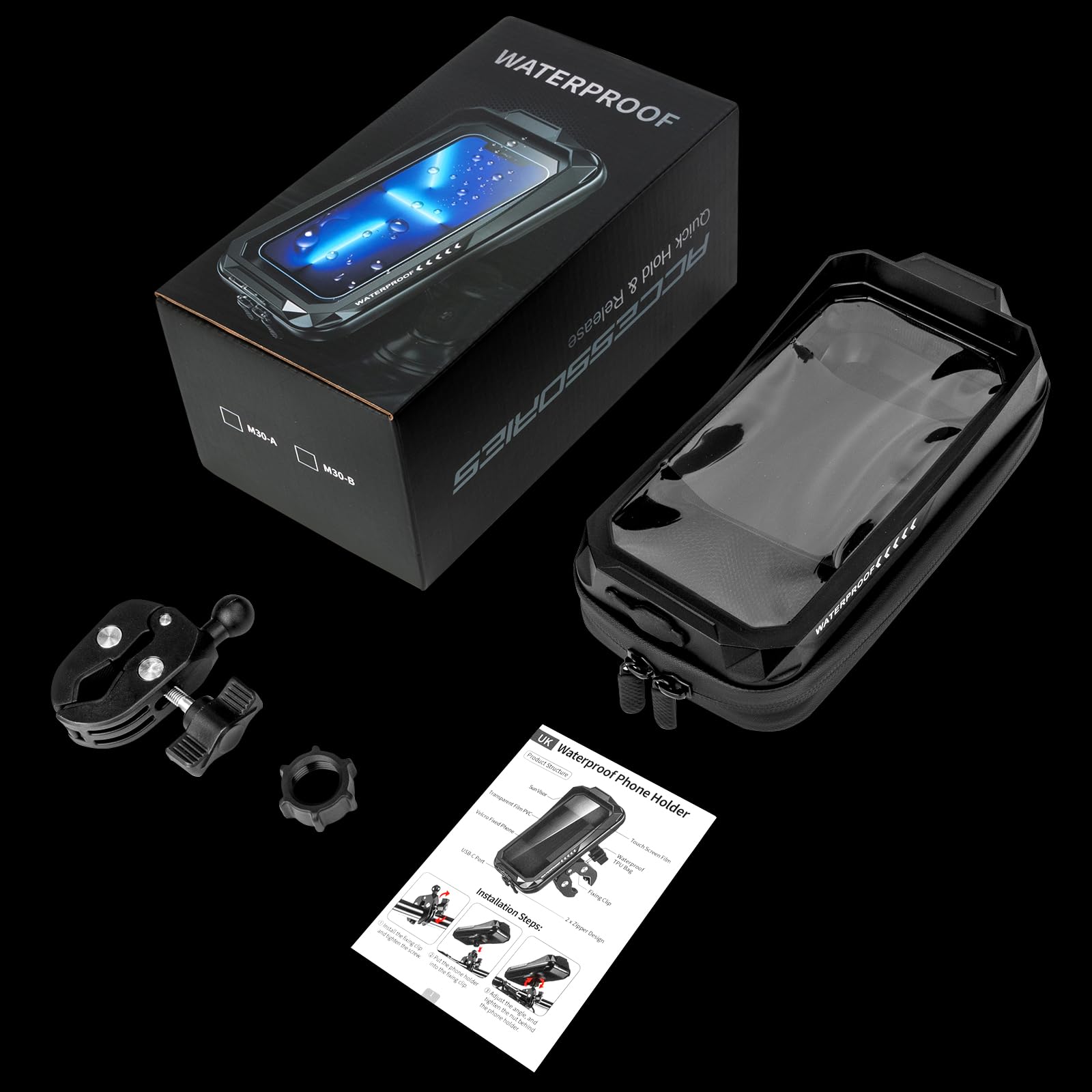 BTNEEU Universal Motorcycle Phone Mount - 360° Rotatable, Anti-Vibration, Waterproof Smartphone Holder for Bikes with Touch Screen Access (Fits Phones up to 7 Inches, Black) - Perfect for GPS Navigation, Commuting & Adventure Riding