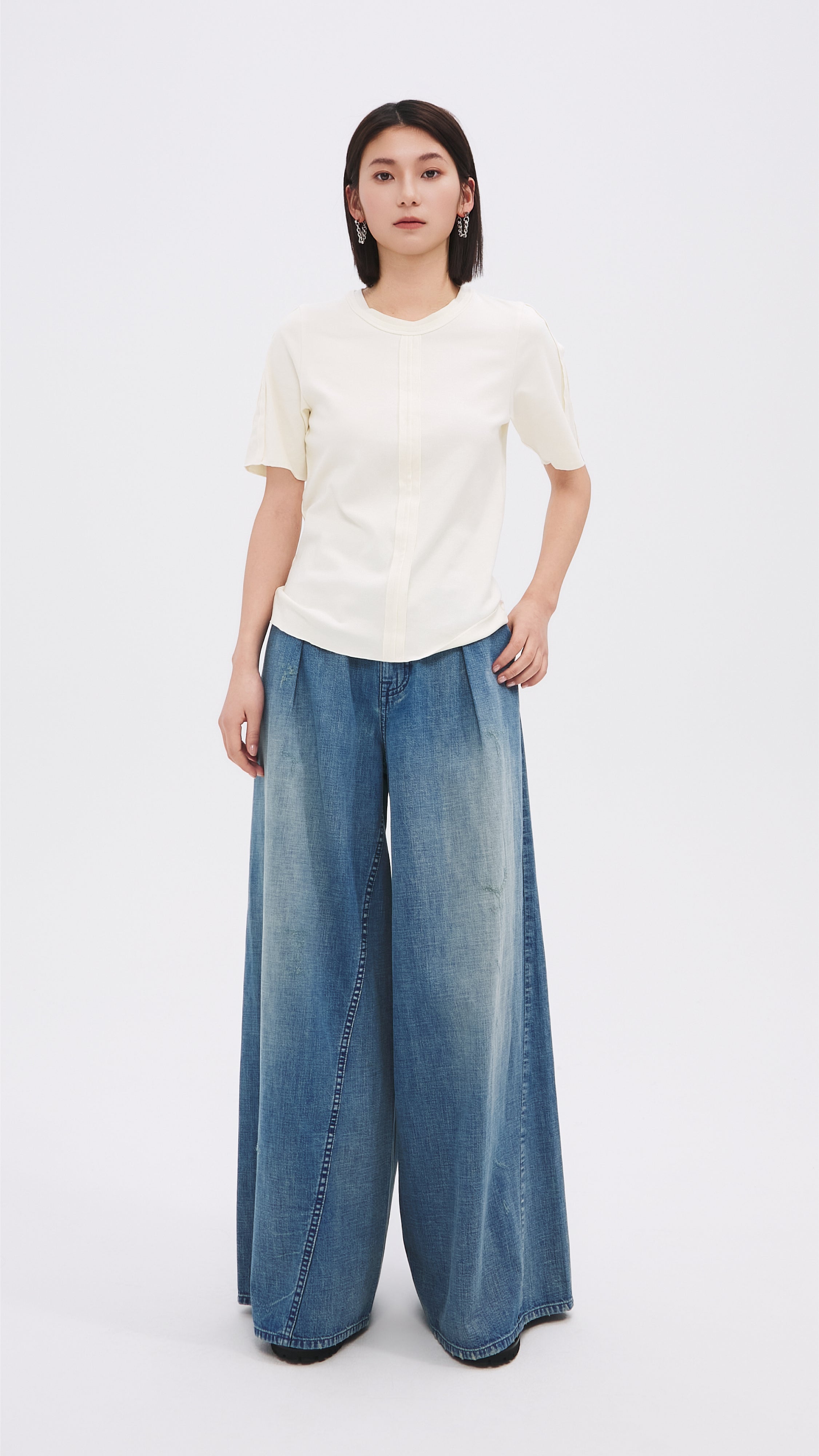 Tucks Trimmed T-Shirt for Women - Comfortable & Stylish Casual Wear - Perfect for Everyday Outfits, Work, and Relaxing at Home