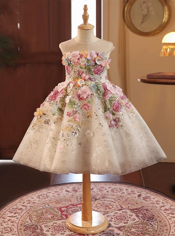 French Forest Style Girls Pageant Dress - Short Princess Flower Girl Dress for Weddings, Birthday Parties & Special Occasions