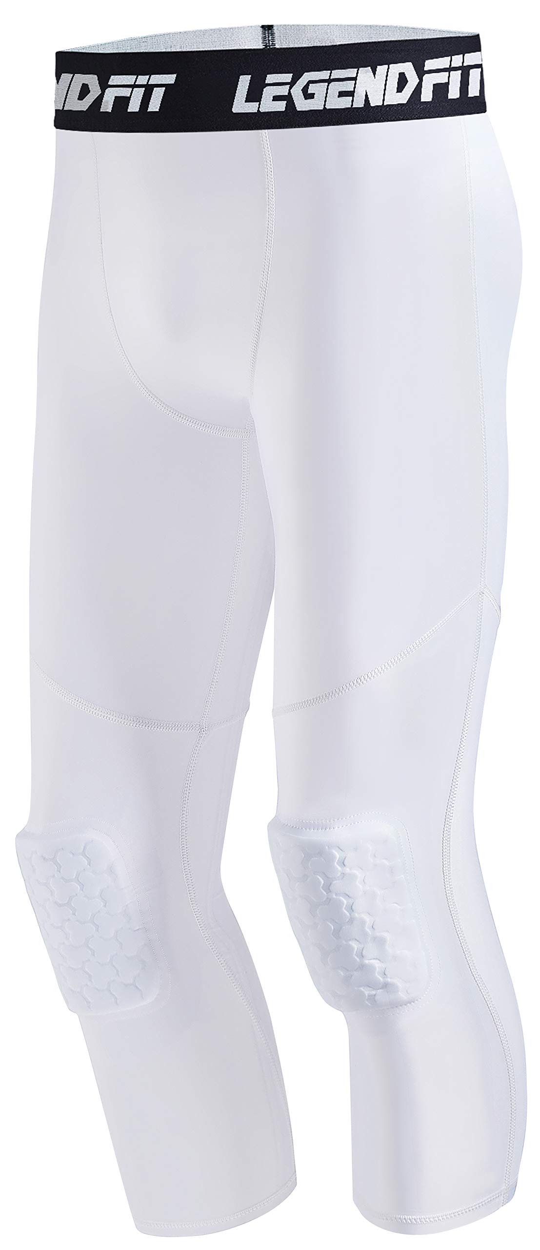 LEGENDFIT Youth Boys Basketball Compression Pants with Knee Pads - 3/4 Capri Padded Sport Tights for Athletic Training & Workout - Breathable Leggings for Basketball, Running, Gym & Sports Activities