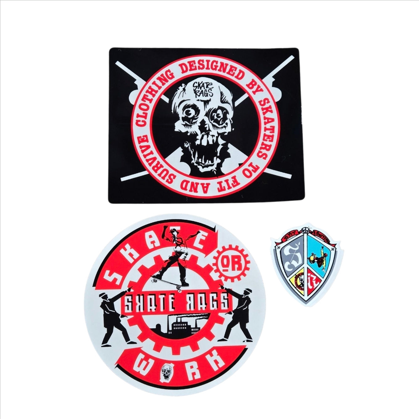 Vintage 80s Skate Rags Stickers - Set of 3 Retro Skateboard Decals for Skateboards, Laptops & Water Bottles - Perfect for Skateboarders & 80s Nostalgia Fans