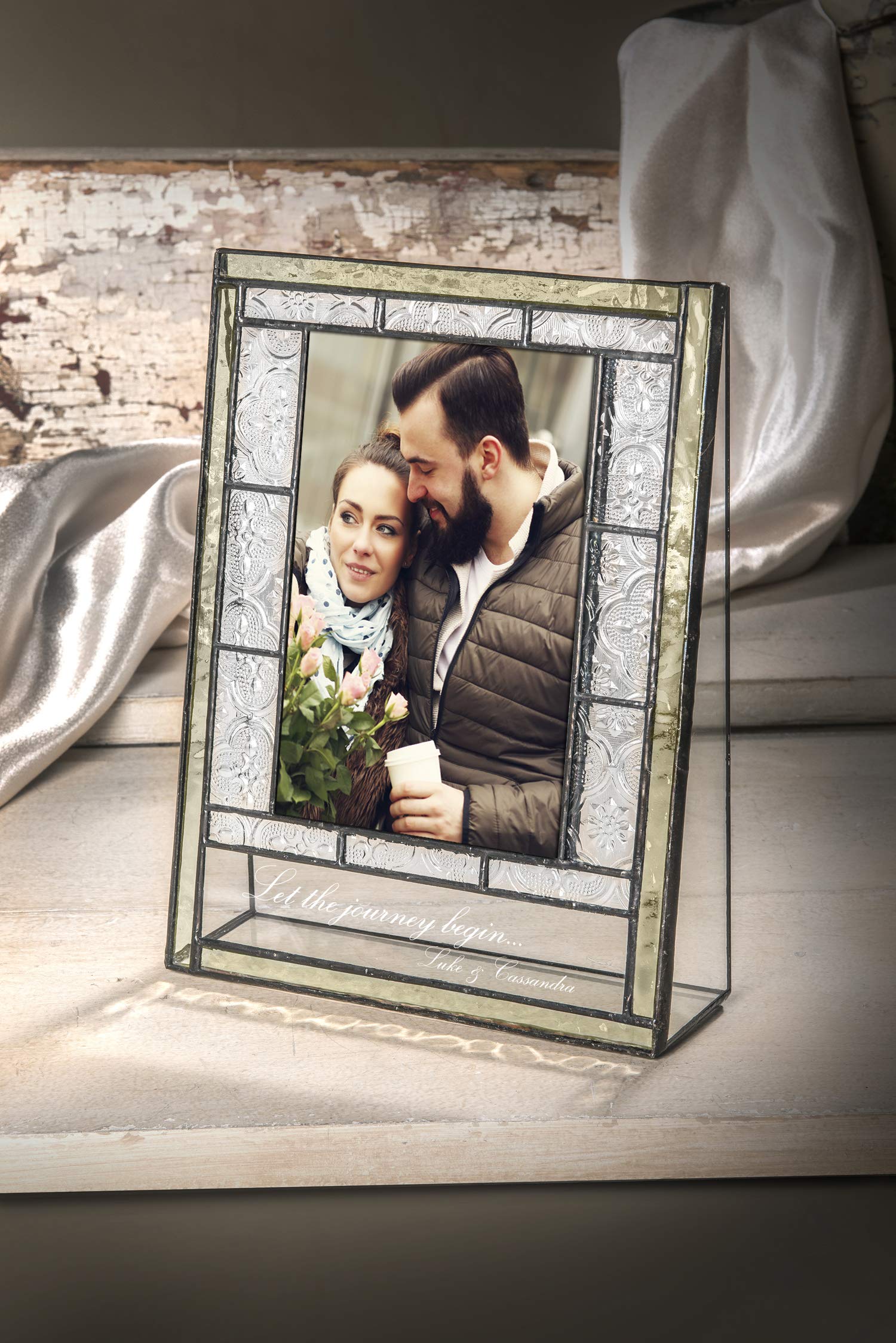 Personalized Engagement Photo Frame - 4x6 Engraved Glass Keepsake for Couples | Wedding Gift Idea