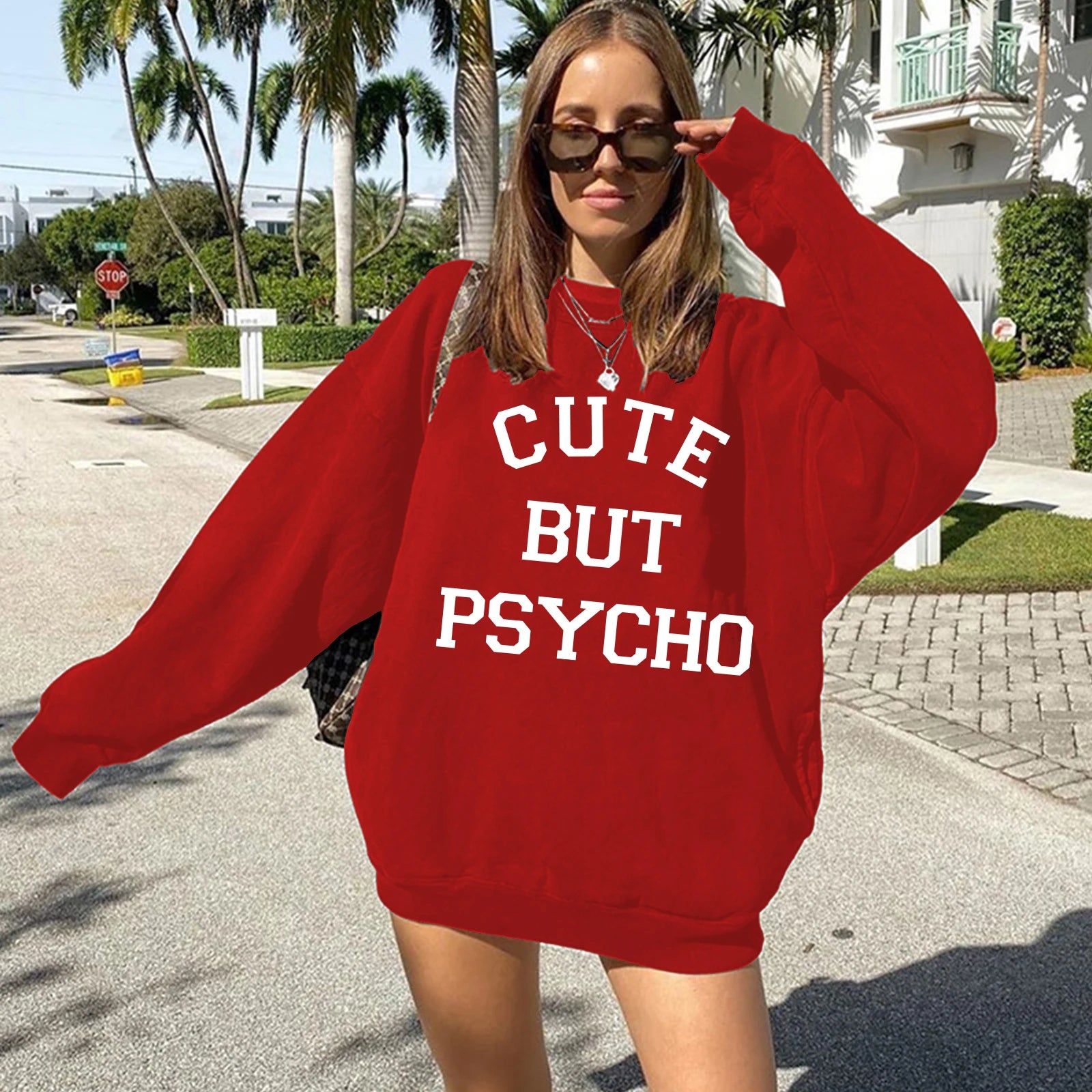 CUTE BUT PSYCHO 2023 Trendy Long Sleeve Crewneck Women's Hoodie - Harajuku Fashion Y2K Aesthetic Streetwear for Fall/Winter | Casual Outfit, Street Style, Layering Essential