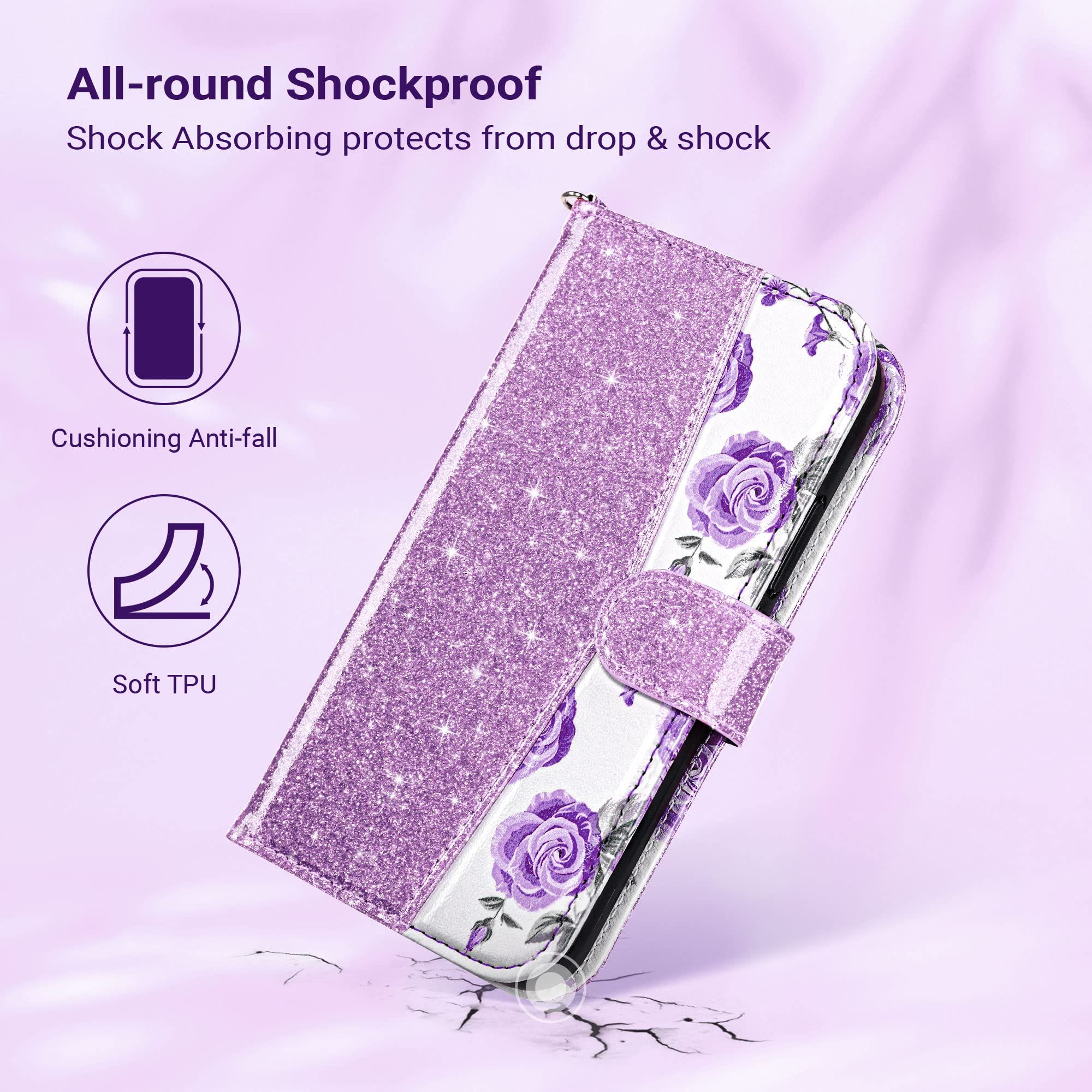 ULAK iPhone 13 Pro Max Wallet Case - PU Leather Flip Cover with Credit Card Slots & Kickstand | Shockproof Protective Phone Case for Women | 6.7 Inch Flower Design | Perfect for Work, Travel & Everyday Use