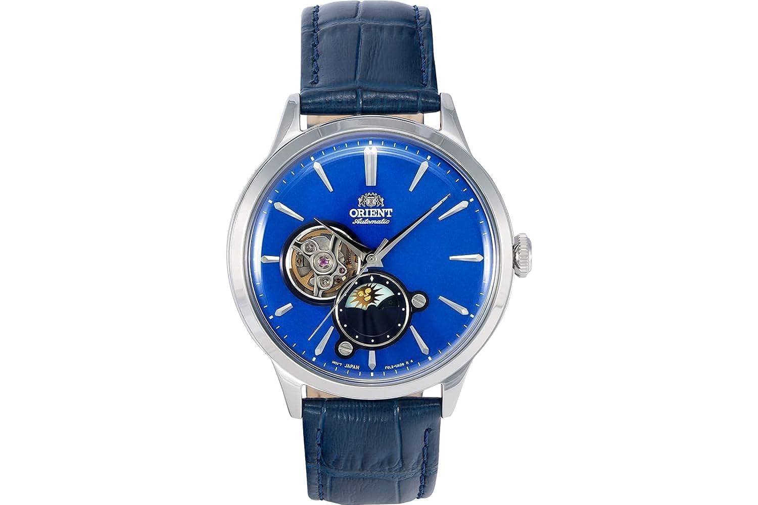 Orient Sun and Moon Open Heart Japanese Automatic Handwinding Dress Watch for Men - Elegant Luxury Timepiece for Business, Formal Events & Gifts