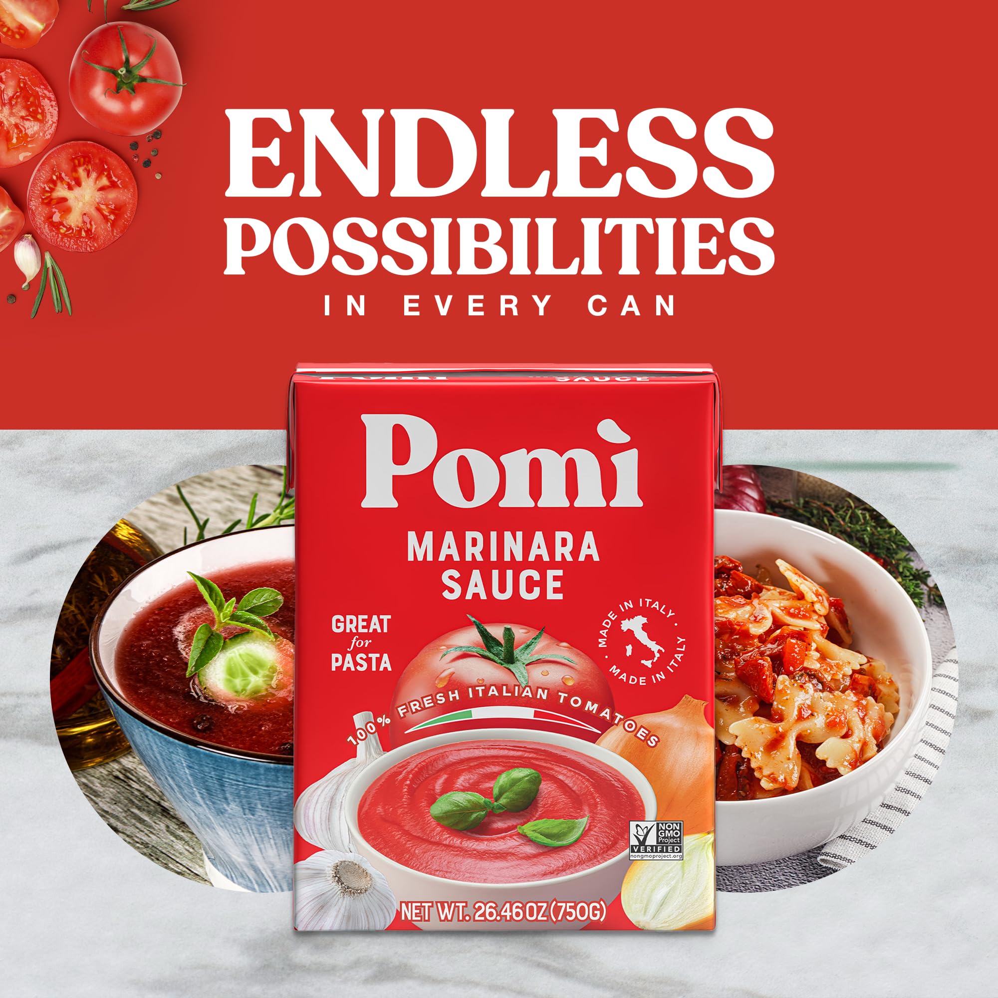 Pomì Marinara Sauce 26.46oz (Pack of 12) - Authentic Italian Tomato Sauce - Non-GMO, Gluten-Free, No Salt Added - Made with 100% Fresh Italian Tomatoes - Perfect for Pasta, Pizza & Italian Cooking - No Additives or Preservatives - Creamy & Velvety Texture