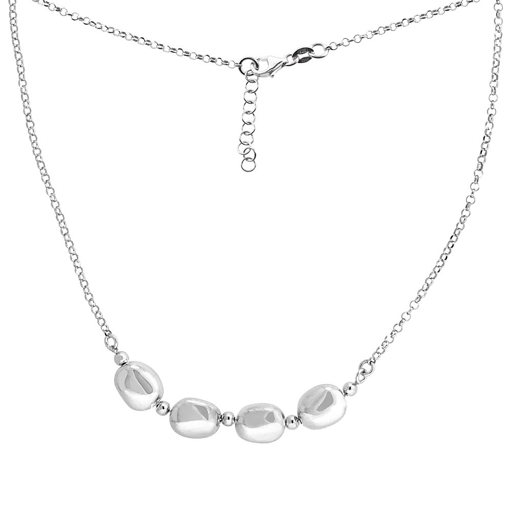 Sterling Silver Flat Mirror Bead Necklace - 16