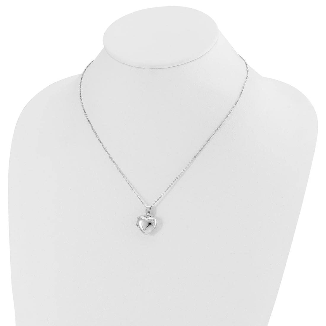 925 Sterling Silver White Ice Heart Locket Pendant Necklace with 18