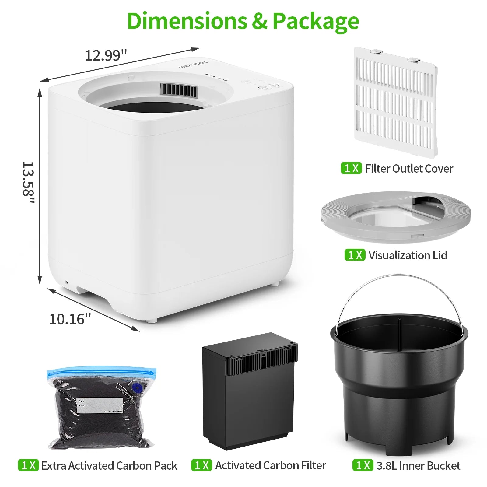 Smart Electric Kitchen Composter - 3.8L Indoor Compost Bin with DC Motor for Organic Waste, Eco-Friendly Food Waste Recycling - Perfect for Home, Apartment & Sustainable Living