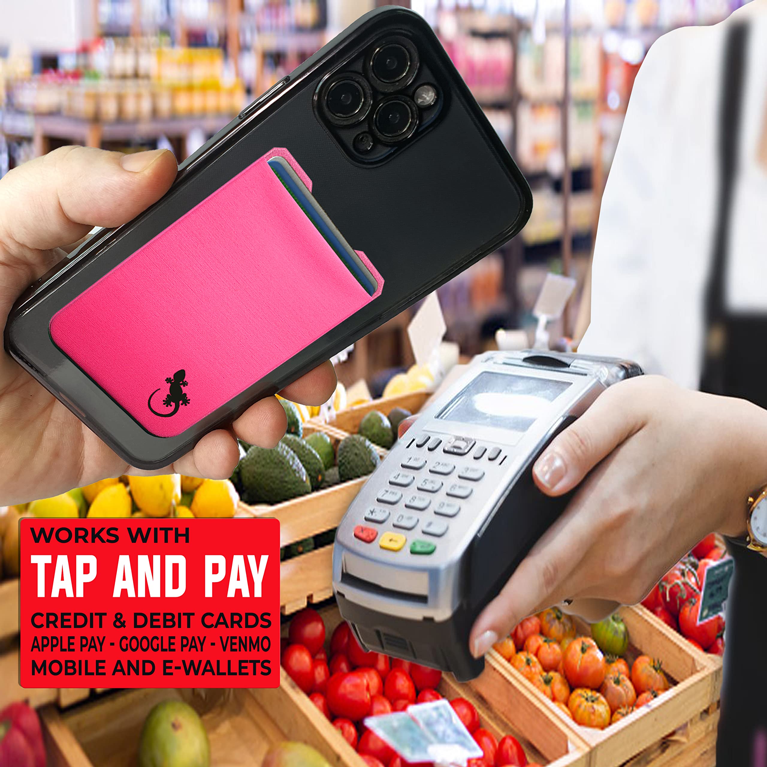 Stick-On Phone Wallet with Adhesive Card Holder - Slim Lycra Pocket for Credit Cards & Cash - Secure Cell Phone Pouch by Gecko - Perfect for Travel, Gym & Everyday Use