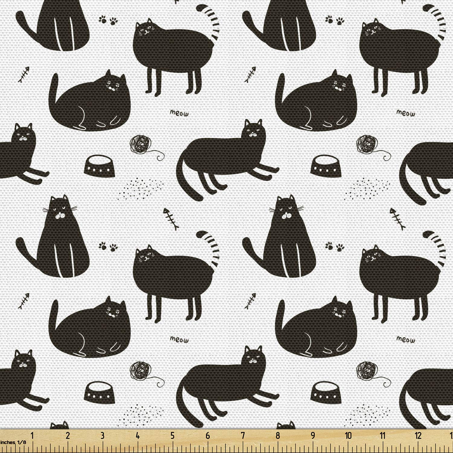 Ambesonne Funny Cat Fabric by The Yard - Playful House Kitty with Meow Whiskers Pet Pattern - Dark Brown & White Decorative Upholstery Fabric for Sofa, Curtains, Pillows (10 Yards) - Perfect for Pet Lovers' Home Decor & DIY Craft Projects